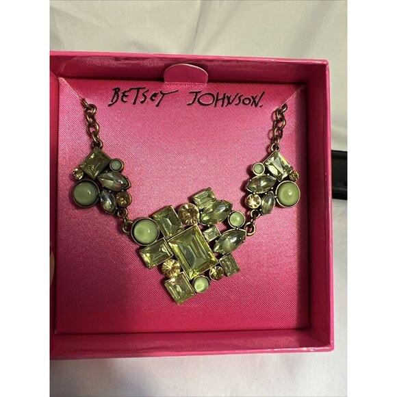 Betsey Johnson Necklace green boho rhinestones adjustable - Picture 1 of 8